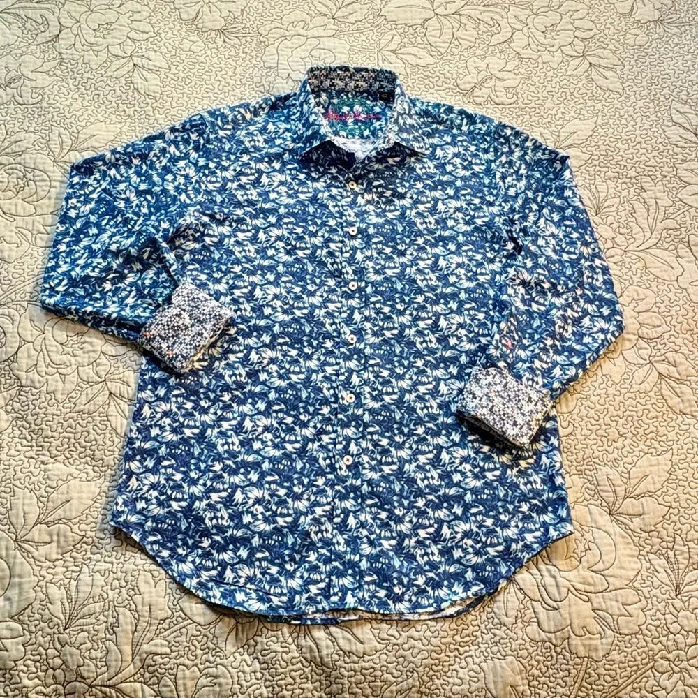 Robert Graham Banbury Flip Cuff 100% Cotton Floral Button Up Shirt Sz M🧡